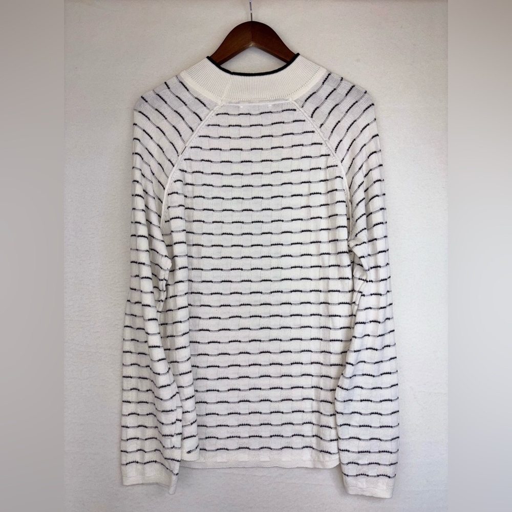 SOUTHERN LADY Sweater Cotton Mock Neck NEW White Black Striped Long Sleeve Large - Picture 7 of 14